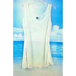 WATER WEAR Womans IVORY Sheer Bathing Swim suit COVER dress Lightweight size Lg